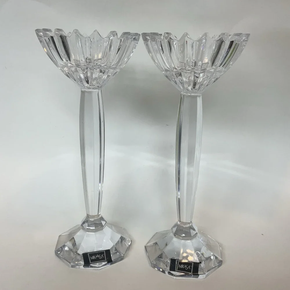 Vintage Mikasa Ice Palace Lead Crystal Candleholders‎ Ice Crystal Type Bowls